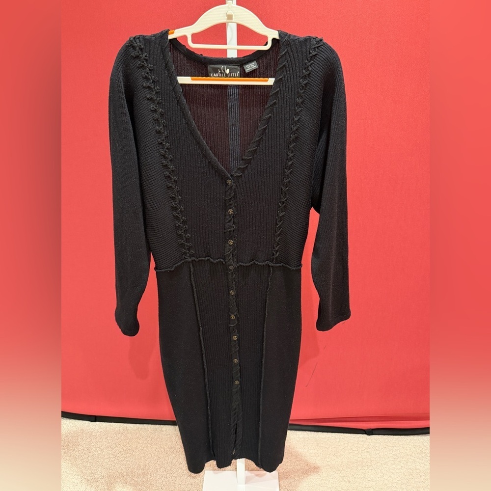 Carole Little Black V-neck Long Sleeve Knit Dress - Picture 9 of 10